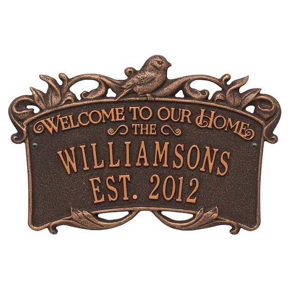 Whitehall Products Songbird Welcome Rectangular Standard 2-Line Wall Anniversary Personalized Plaque in Oil-Rubbed Bronze