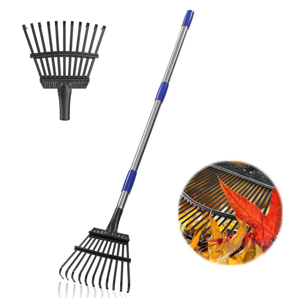 74 in. Steel Handle with Metal Tines Garden Rake, 11-Tine Leaf Rake for ...