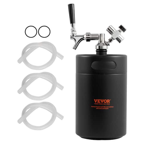 VEVOR Beer Growler Tap System 170 oz. 5L Mini Keg 304 Stainless Steel Pressurized Beer Growler with Pressure Display