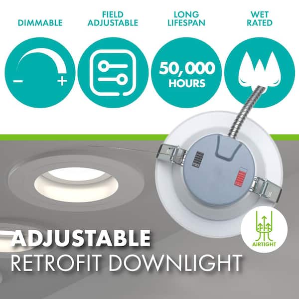 8 in. Selectable CCT Canless Integrated LED Retrofit White Recessed Light with Selectable Lumen CEC Compliant (4-Pack)