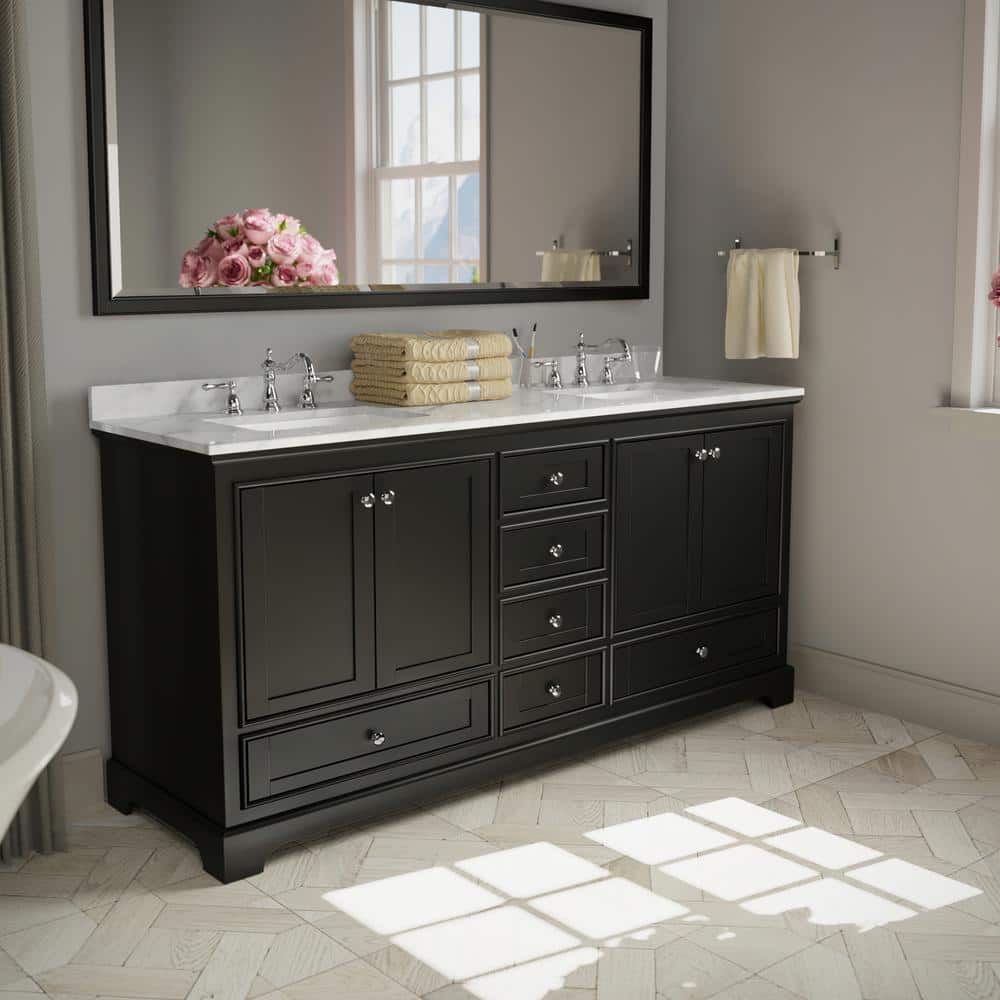 Deborah 71" Dark Espresso Double Bathroom Vanity with Polished Chrome Trim
