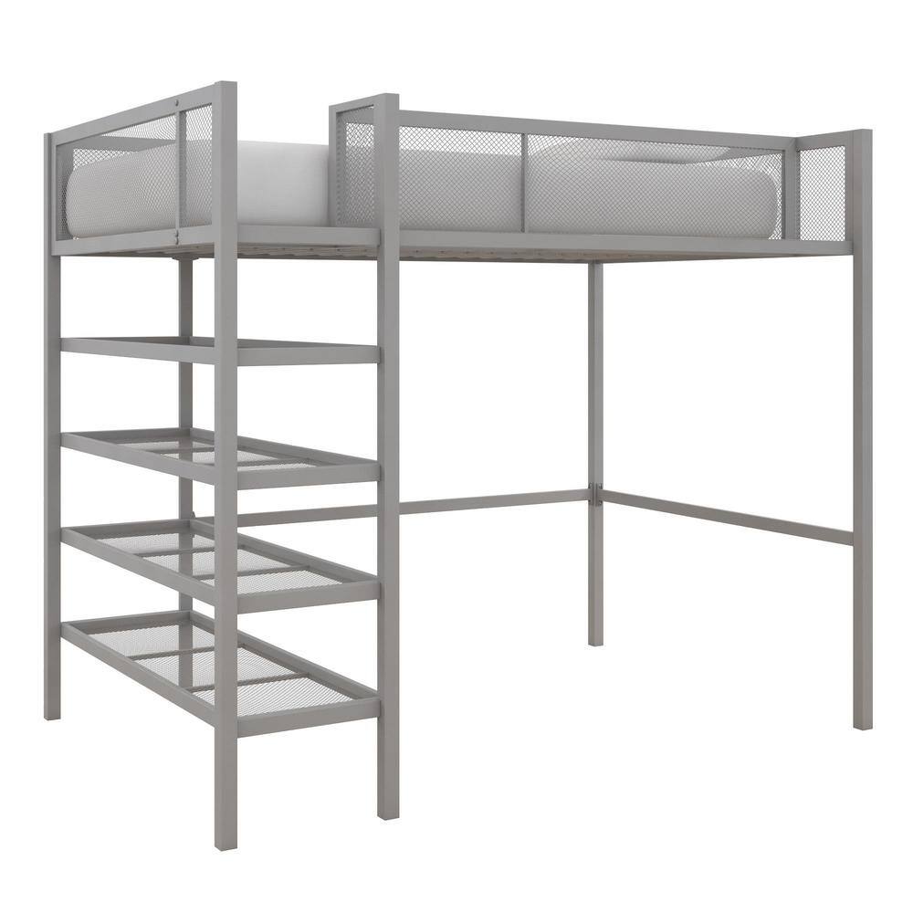 Dhp Tessa Silver Metal Twin Storage Loft Bed With Bookcase De