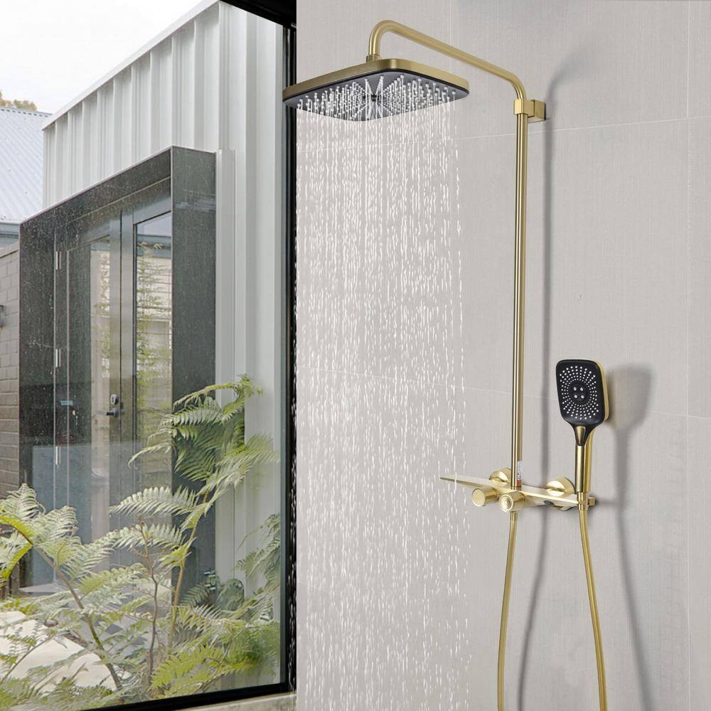 Brushed Gold Brass Thermostatic Wall-Mounted Shower System