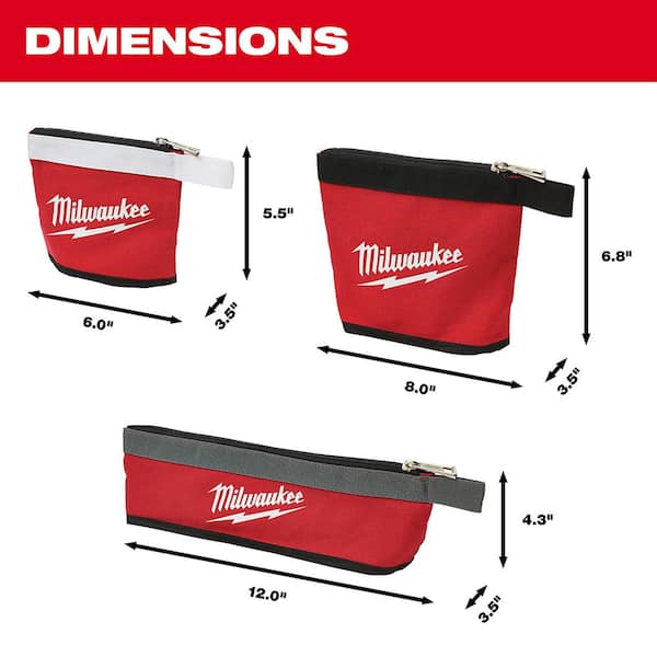 Milwaukee 14 in., 12 in., 8 in. and 6 in. Multi-Size Zipper Tool Bags in Red (4-Pack)