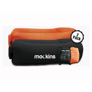 Black and Orange Inflatable Loungers with Travel Bags and Pockets (2-Pack)