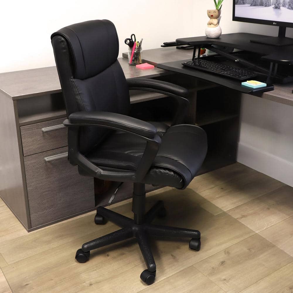 Mid Back Faux Leather Adjustable Height Office Chair in Black