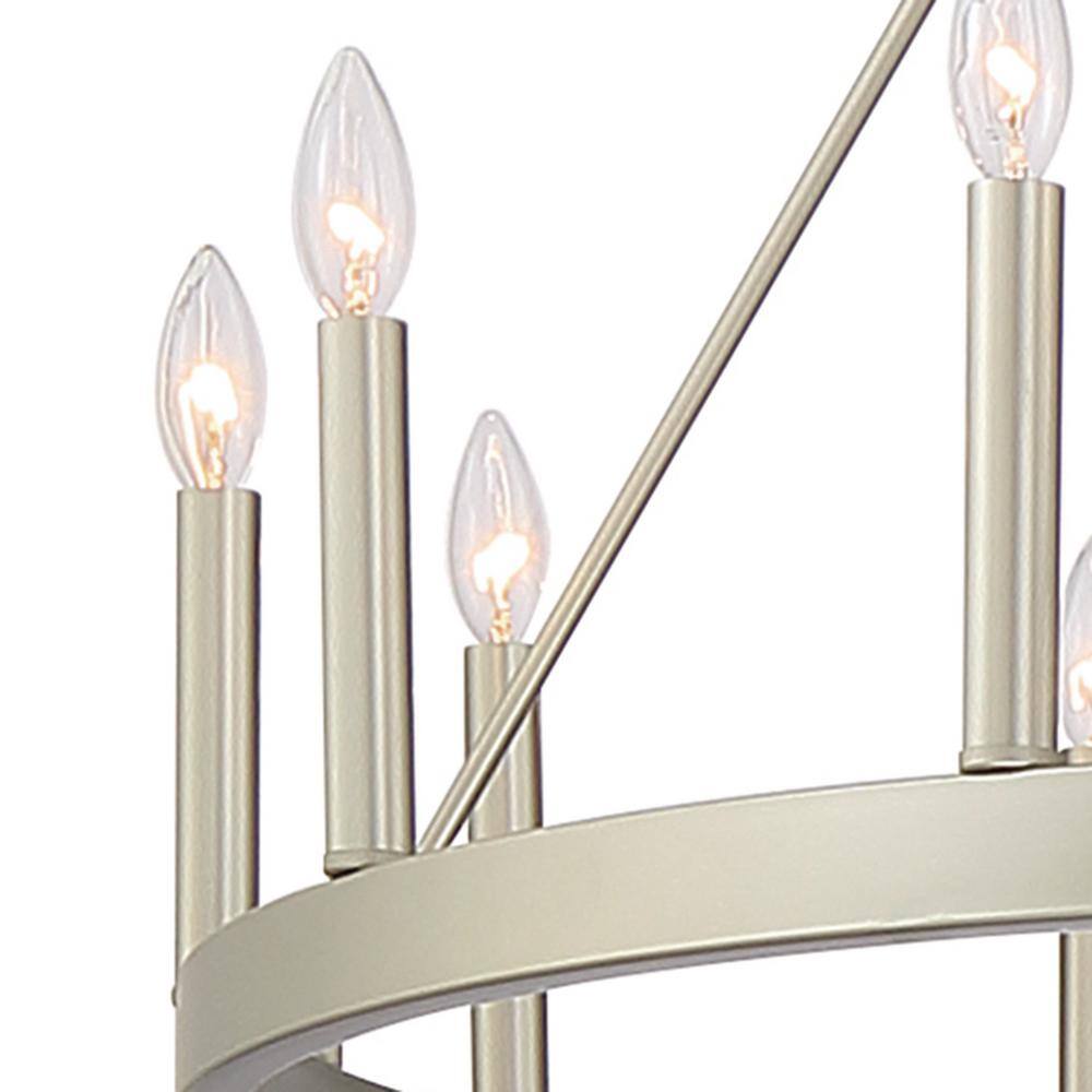 Antique Silver 12-Light Oval Wagon Wheel Chandelier