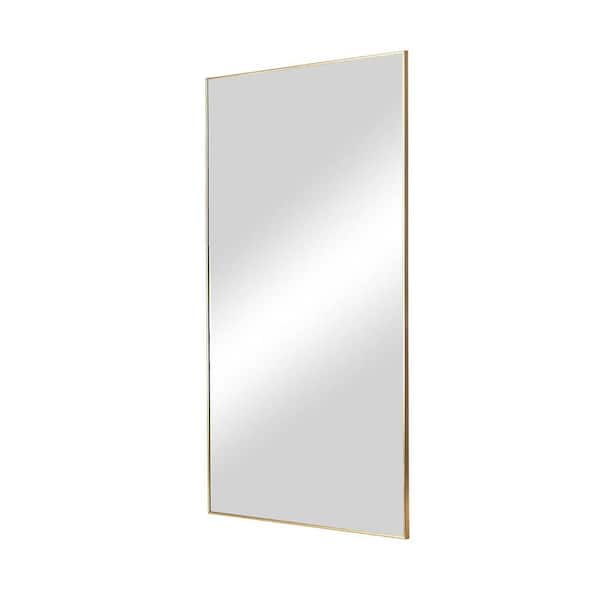 Unbranded 16 in. W x 43 in. H Rectangular Aluminum Framed Wall Mount or Floor Standing Modern Bathroom Vanity Mirror Gold