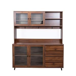Brown Wood Pantry Organizer, Kitchen Hutch Cabinet with 4 Doors, 4 Drawers & Microwave Shelf