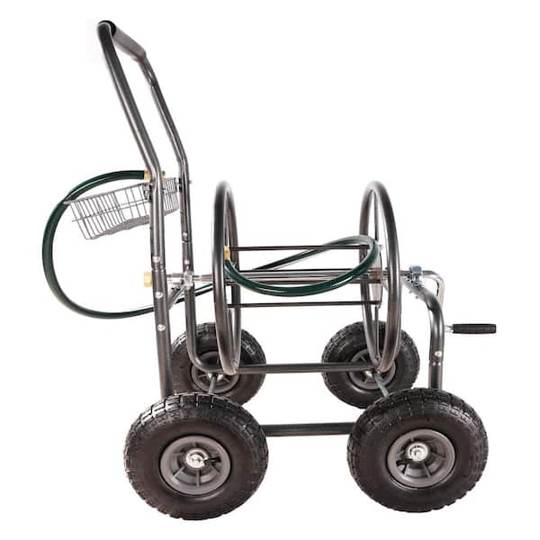 Unbranded - 2 cu. ft. Metal Garden Cart - 4 Wheels Portable Garden Hose Reel Cart with Storage Basket