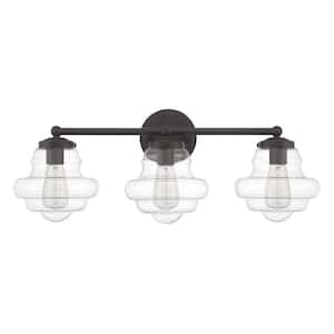 26 in. W x 10 in. H 3-Light Oil Rubbed Bronze Bathroom Vanity Light with Clear Glass Shades