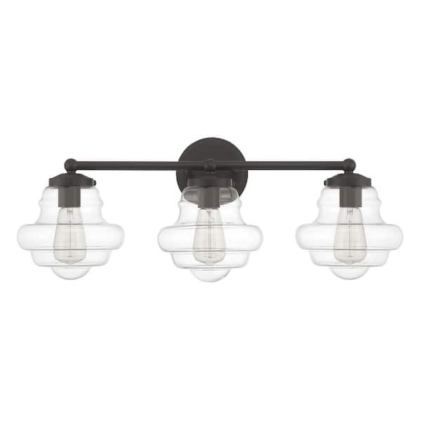 Savoy House 26 in. W x 10 in. H 3-Light Oil Rubbed Bronze Bathroom Vanity Light with Clear Glass Shades