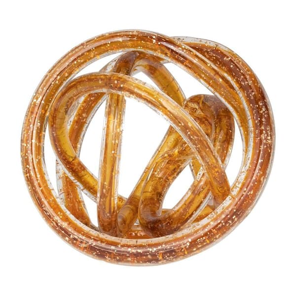 Liv & Skye Orange 6 in. x 6 in. Glass Amber Knotted Sculpture