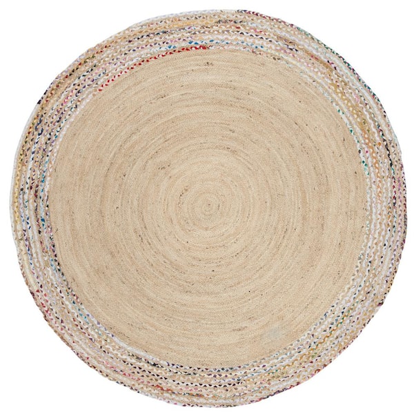 SAFAVIEH Cape Cod Ivory/Light Beige 6 ft. x 6 ft. Round Striped Gradient Area Rug