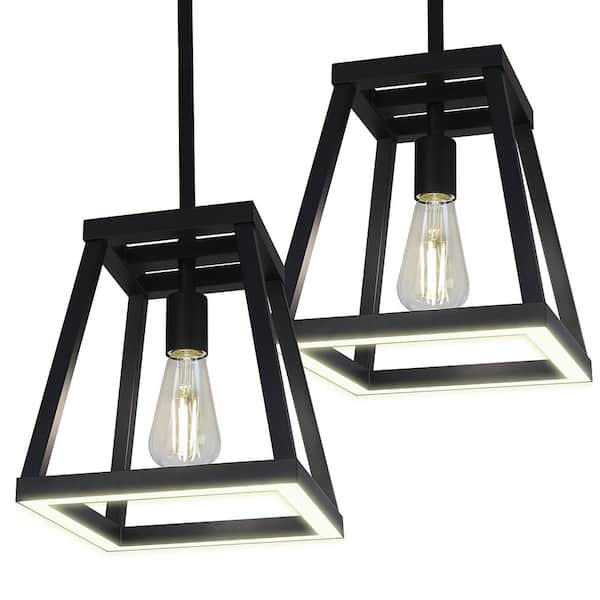 Katalyst 60-Watt 1-Light Matte Black Modern Adjustable CCT and 3-Light Modes Integrated LED Pendant Light (2-Pack)