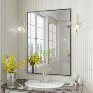 30 in. W x 39 in. H Large Rectangular Metal Framed Wall Bathroom Vanity Mirror Black