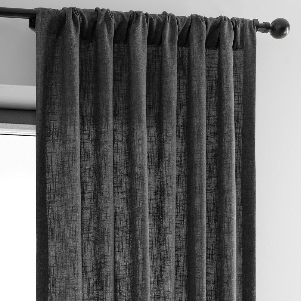 Slate Grey Faux Linen Light Filtering Curtain Panel, 50 x 96 Inches