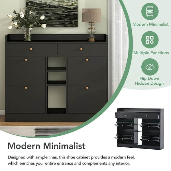 Modern Shoe Cabinet with 4 Flip Drawers, Multifunctional 2-Tier