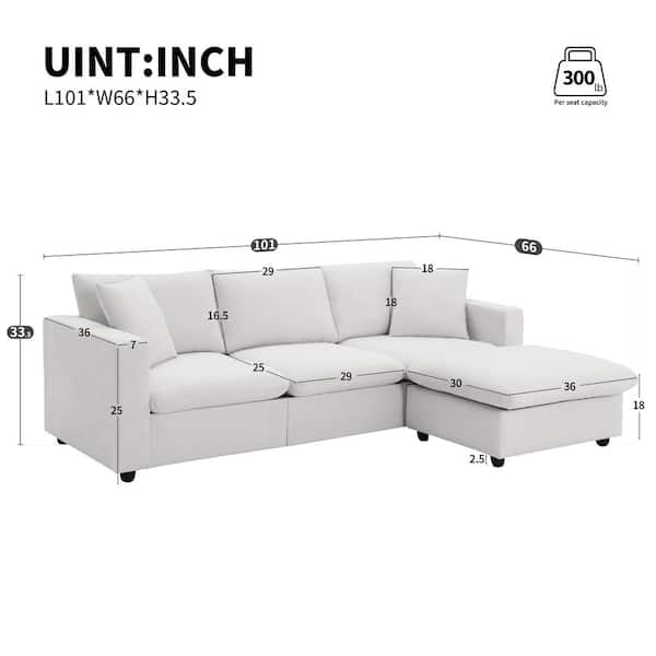 Polibi 100.4 in. Square Arm Polyester L-Shaped Sofa with 2