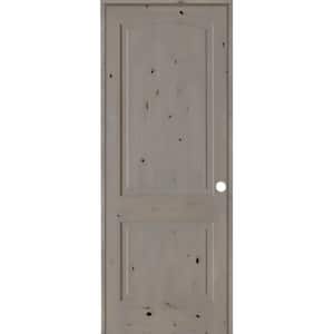 36 in. x 96 in. Knotty Alder 2-Panel Left-Handed Grey Stain Wood Single Prehung Interior Door with Arch Top
