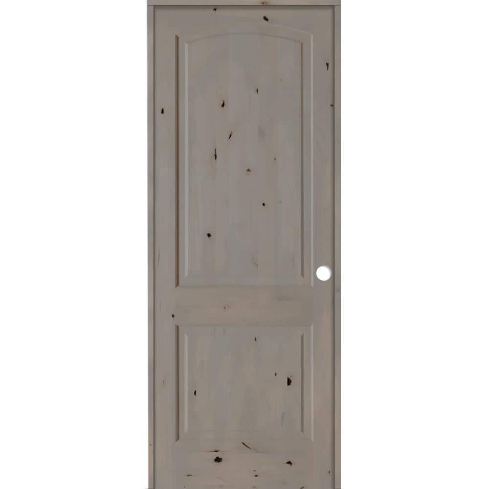 18 in. x 96 in. Rustic Knotty Alder 2-Panel Left Handed Grey Stain Wood Sin
