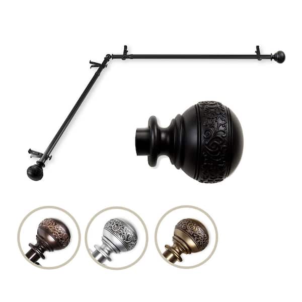 Unbranded 66 in. to 120 in. 13/16 in. Adjustable Corner Window Curtain Rod in Black with Douglas Finials