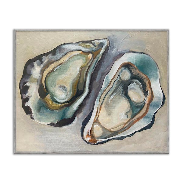Stupell Industries Two Oysters Traditional by Daphne Polselli Gray Framed Animal Giclee Art Print 16 in. x 20 in.