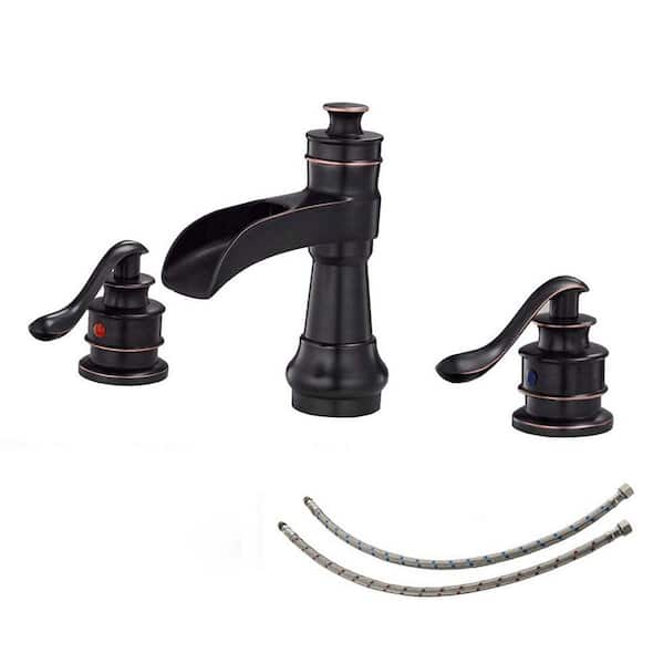 Fapully 8 in. Widespread Double Handle Bathroom Faucet, 3-Hole Waterfall Bathroom faucet in Oil Rubbed Bronze