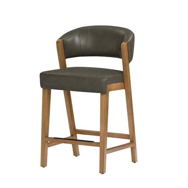 Dunbar 26 in. Slate Color High Back Counter Stool with Faux Leather Seat and Wood Frame