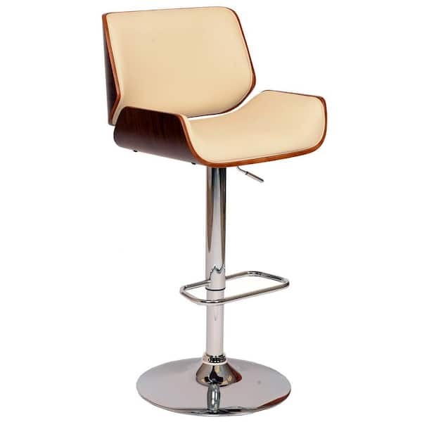 HomeRoots Cream Upholstered Chrome Base Adjustable Bar Stool