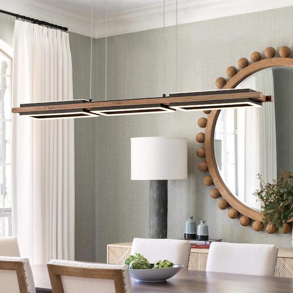 EDISLIVE Iris 5-Light Integrated LED Wood Linear Chandelier Kitchen Island Pendant with Accents