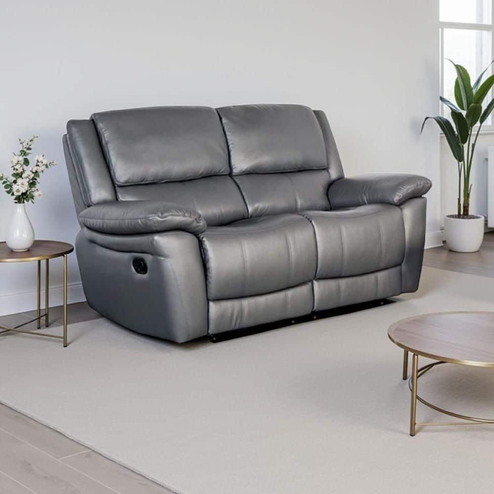 Benjara Larus 60 in. Solid Print Leather 2-Seater Power Reclining