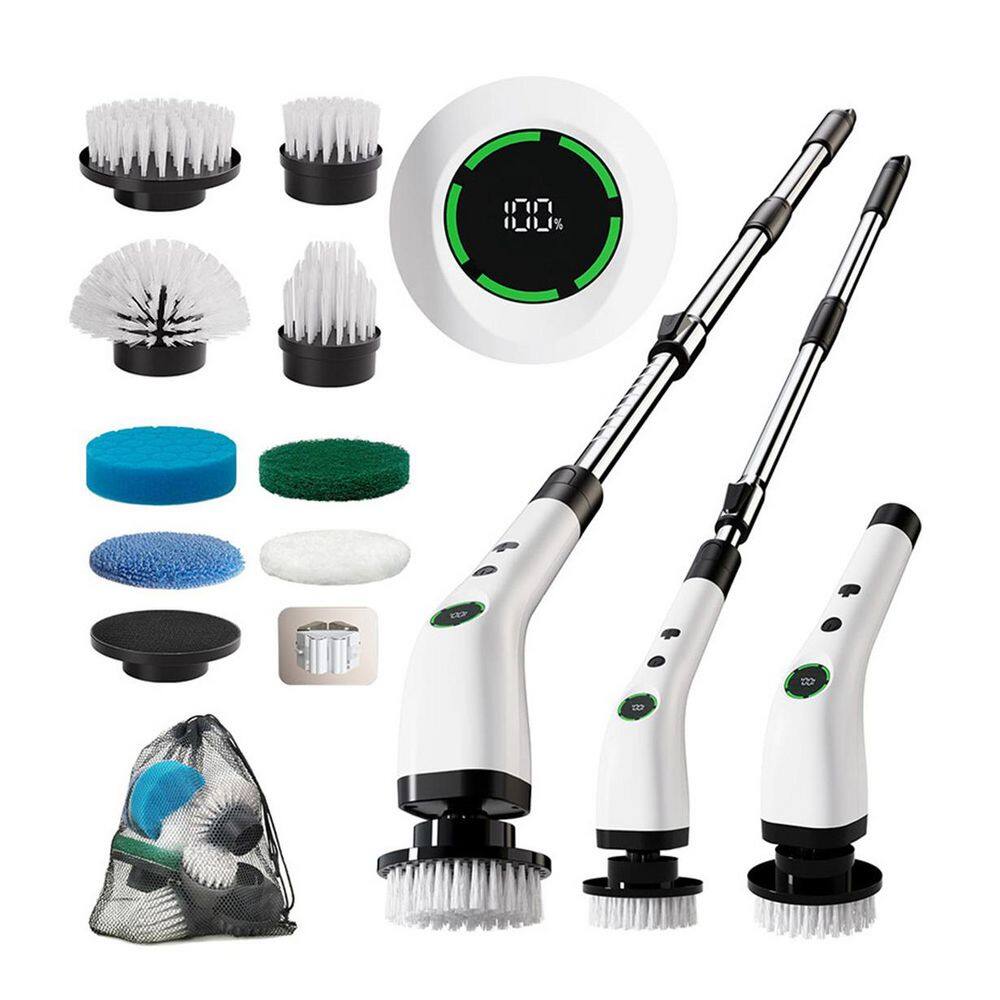 Cordless Spin Scrubber in White w 8 Brush Heads, 54in Adjustable Handle, LCD Display for Bathroom Kitchen Floor price history on PriceWatchPro