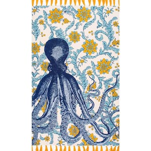 Thomas Paul Contemporary Floral Octopus Multi 4 ft. x 6 ft. Area Rug