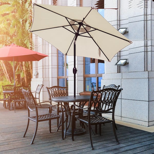 Laurel Canyon 7 5 Ft Market Patio Umbrella Table With Push On Tilt And Crank In Beige Hd756b Market Patio Umbrella Table, What Size Umbrella For 70 Inch Table Saw