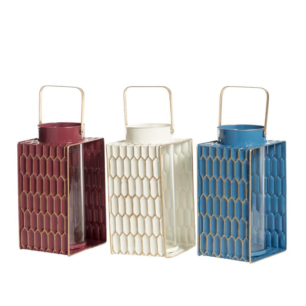 Litton Lane Multi Colored Metal Candle Lantern (Set of 3)