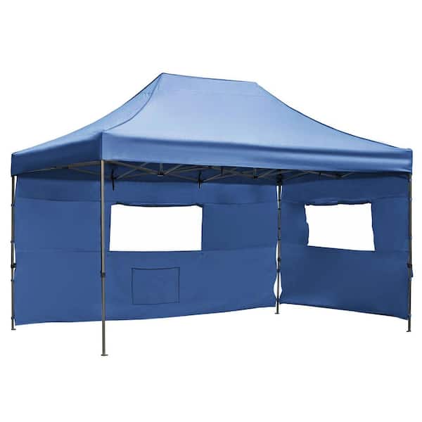 10 ft. x 15 ft. Dark Blue Heavy Duty Pop-Up Canopy with 4 Sidewalls and Wheeled Bag, 3 Height Adjustable
