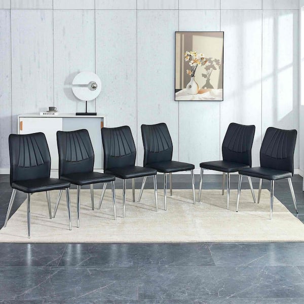 Modern Black PU Leather Seat Dining Chairs Set of 6 for Kitchen, Living, Dining Room