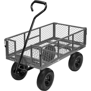 1100 lbs. Capacity Mesh Steel Garden Cart with Removable Sides and Wheels in Gray