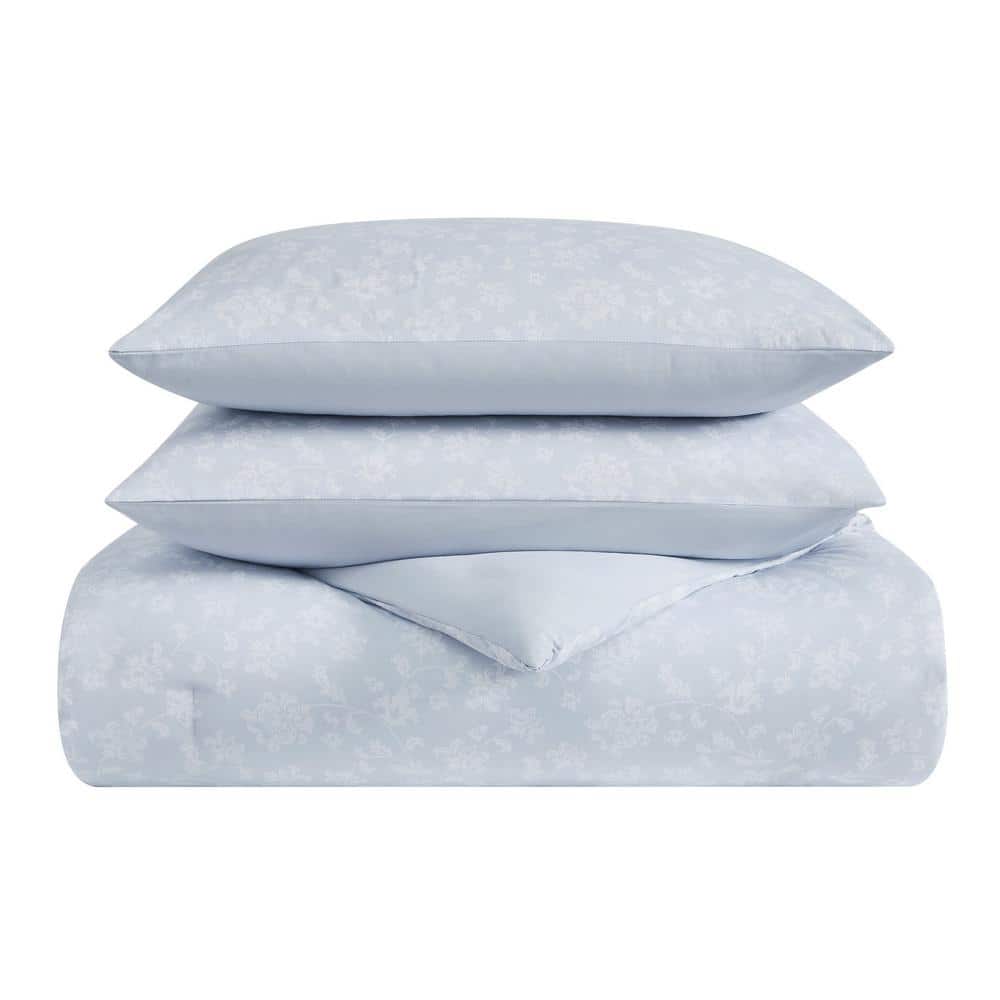 King Blue Cotton Reversible Bedspread Set with Polyfill