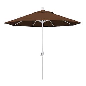 9 ft. Aluminum Market Push Tilt - M White Patio Umbrella in Teak Olefin