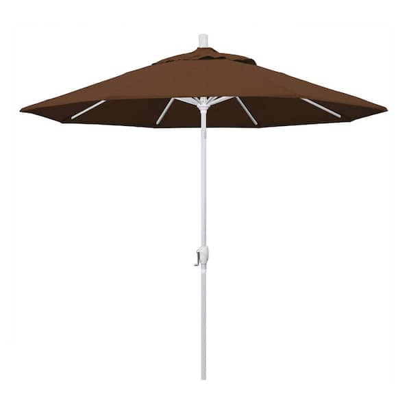 California Umbrella 9 ft. Aluminum Market Push Tilt - M White Patio Umbrella in Teak Olefin