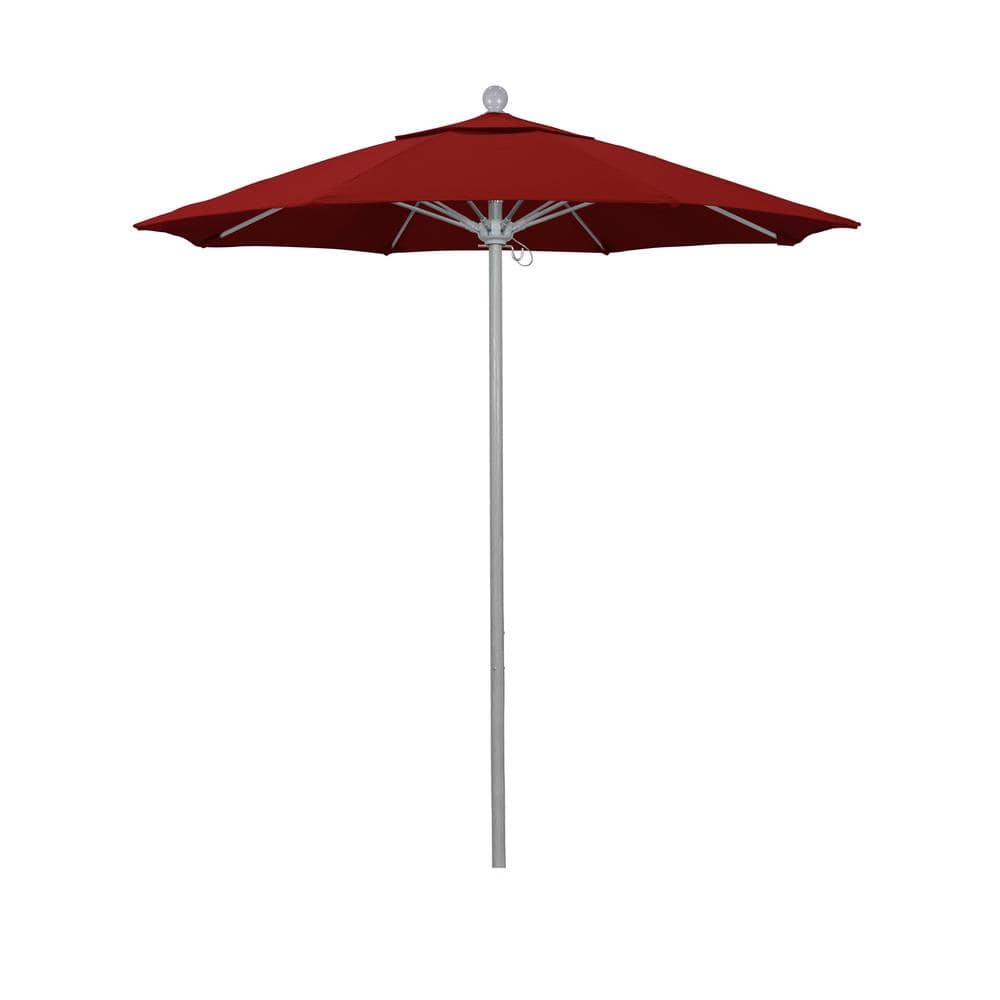 7.5 ft. Grey Woodgrain Aluminum Commercial Market Patio Umbrella Fiberglass Ribs and Push Lift in Jockey Red Sunbrella price history on PriceWatchPro