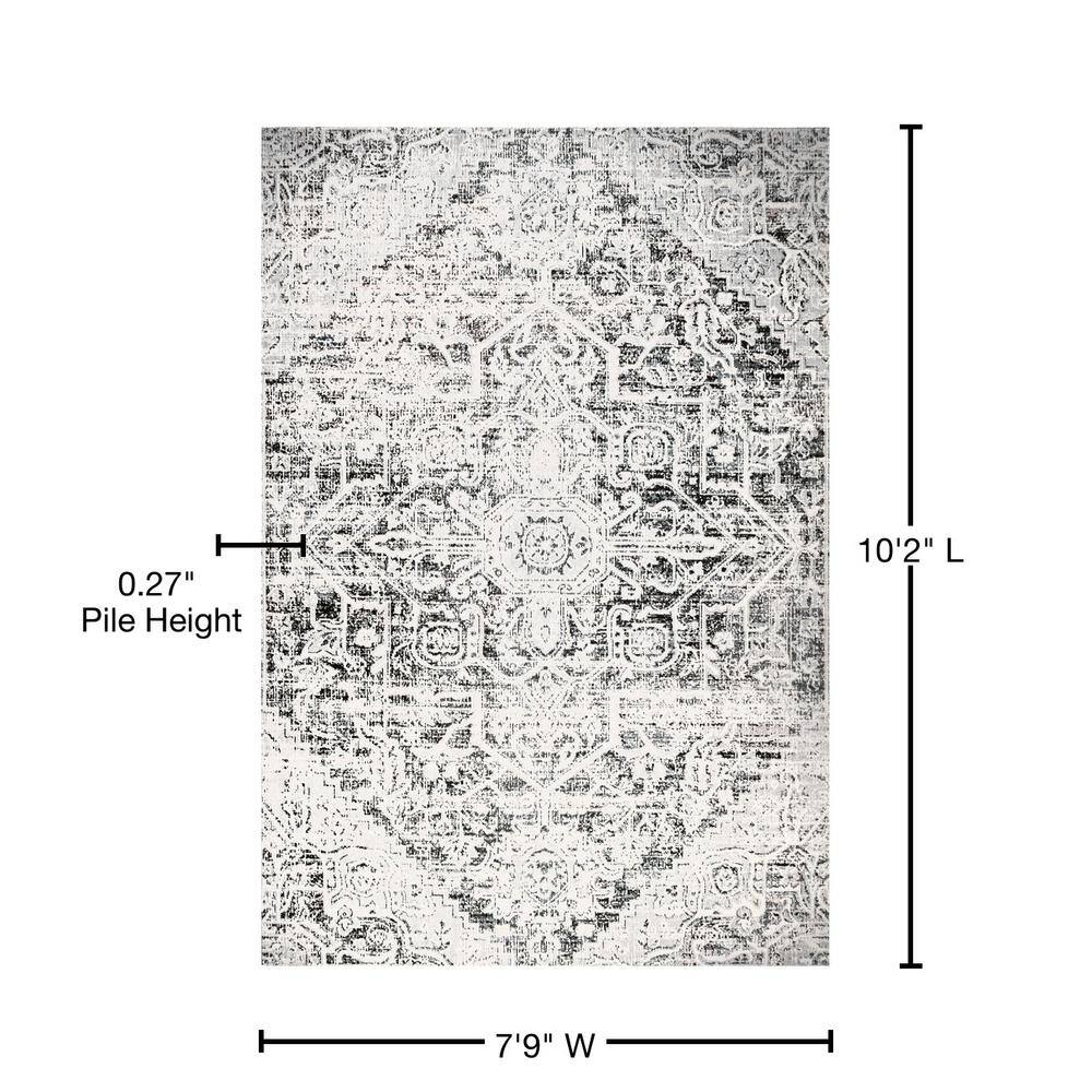 Sofia Medallion Navy Blue and Aqua Synthetic Indoor/Outdoor Rug, 7'9"x10'2"