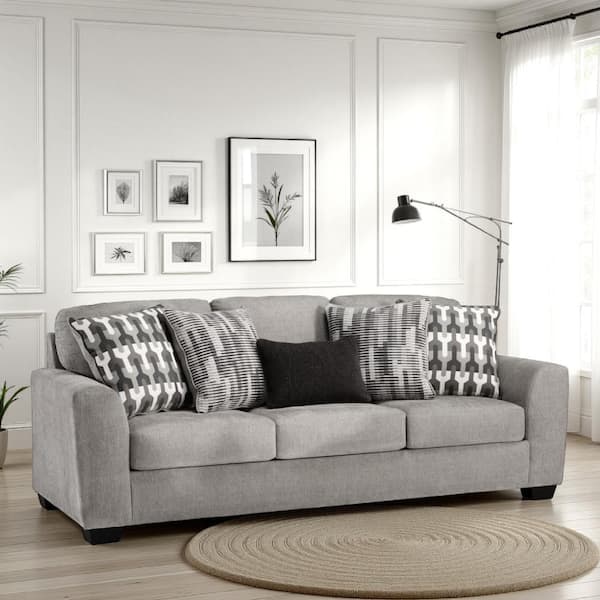 Benjara Delaney 97 in. Straight Arm Polyester Rectangle Sofa in Gray and Black