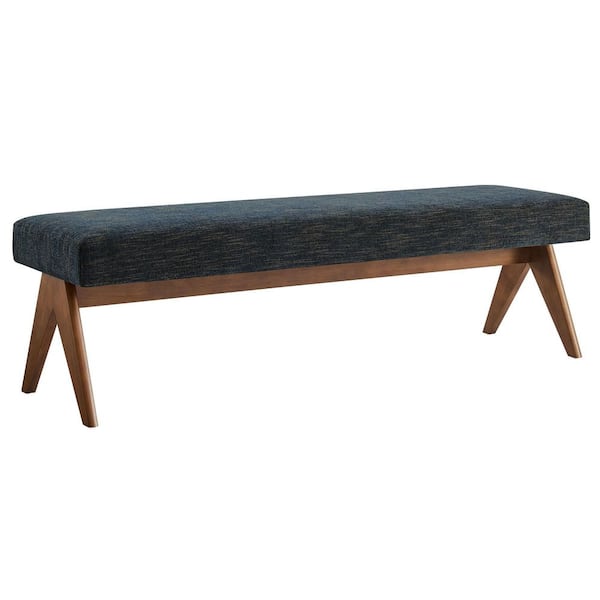 Lyra 63 in. Azure Heathered Fabric Upholstered Bedroom Bench