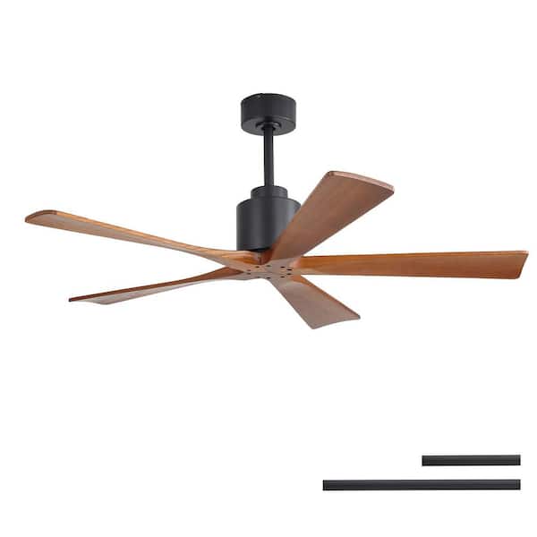 52 in. Matte Black Walnut Wood Blades Downrod Mount Standard Ceiling Fan without Light , 6-Speed Remote Control