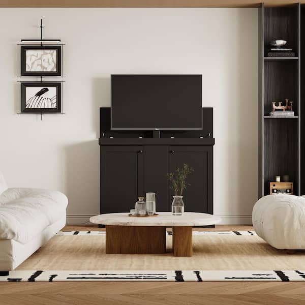 FUFU&GAGA Black TV Stand Fits TVs up to 40-50 in. with Lift