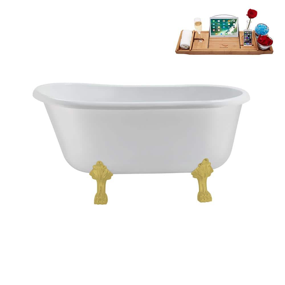 57 in. Acrylic Clawfoot Non-Whirlpool Bathtub in Glossy White with Brushed Gold Drain and Brushed Gold Clawfeet price history on PriceWatchPro