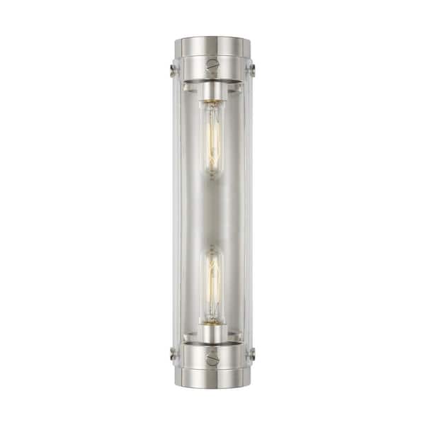 Generation Lighting Garrett 4 in. 2-Light Polished Nickel Linear Vanity Light Wall Sconce